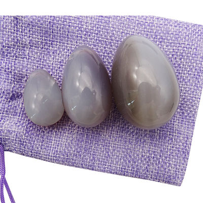 Set de huevos Yoni para curar huevo de ágata gris pulido Kaigl Vagina Dumbbell Yoni Piedra de masaje 3 tamaños para bienestar íntimo