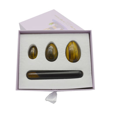 4 piezas de ojo de tigre perforado huevos y varitas Yoni conjunto con caja perfecto para las vacaciones y la colección de estatuas de talla de piedra