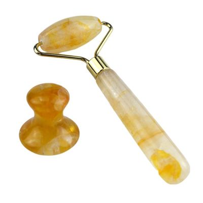 128*58mm Roller amarillo de cítrico de piedra natural real masajeador facial de hielo Roller de rostro soldado área de masaje lisa