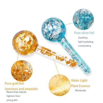 Borosilicato de vidrio 24K Oro de papel de hielo globos para masajeador facial para reducir la inflamación de hinchazón y bolsas debajo de los ojos