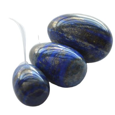 Conjunto de 3 huevos de piedra lapislázuli huevos de Kegel naturales para ejercicios huevos de piedra preciosa Jade Yoni huevos perforados o sin perforar 3 tamaños hechos