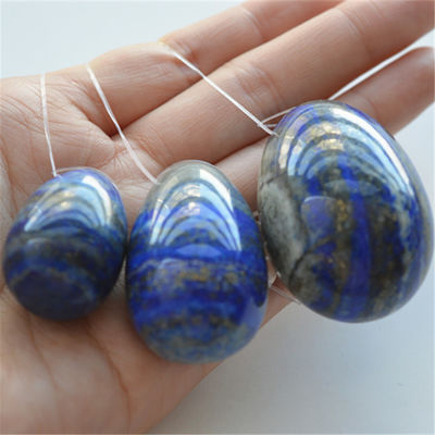 Conjunto de 3 huevos de piedra lapislázuli huevos de Kegel naturales para ejercicios huevos de piedra preciosa Jade Yoni huevos perforados o sin perforar 3 tamaños hechos