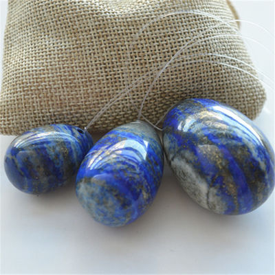 Conjunto de 3 huevos de piedra lapislázuli huevos de Kegel naturales para ejercicios huevos de piedra preciosa Jade Yoni huevos perforados o sin perforar 3 tamaños hechos