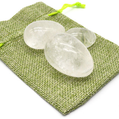 Huevos de cristal pulido y claro de cuarzo yoni huevos claros de piedra sagrada blanca huevos de Kegel para mejorar la salud pélvica