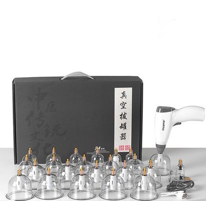 Herramientas de masaje tradicionales chinas 24pcs Copas Anti celulitis Conjunto de ventosas eléctricas de vacío Gua Sha Terapia de ventosas con tubo de extensión de pistola de bomba