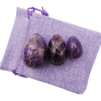 Tipo de talla de piedra preciosa Ametista natural de cristal de huevo conjunto de 3 PCS de mano tallado Kegel huevos de jade para mujeres empoderamiento