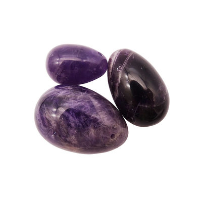 Tipo de talla de piedra preciosa Ametista natural de cristal de huevo conjunto de 3 PCS de mano tallado Kegel huevos de jade para mujeres empoderamiento