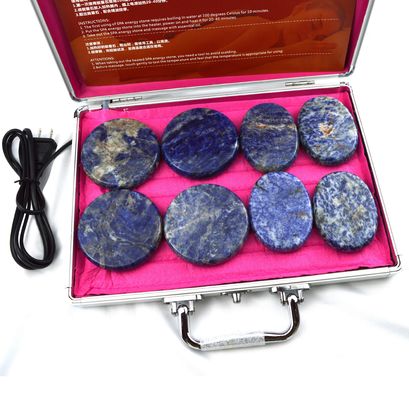 Cuidado de la salud personal Blue Soddlite 8pcs Piedra de masaje en caja de calentamiento de aluminio con piedras de energía de masaje térmico