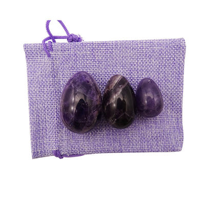 Tipo de talla de piedra preciosa Ametista natural de cristal de huevo conjunto de 3 PCS de mano tallado Kegel huevos de jade para mujeres empoderamiento
