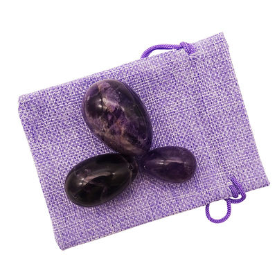 Tipo de talla de piedra preciosa Ametista natural de cristal de huevo conjunto de 3 PCS de mano tallado Kegel huevos de jade para mujeres empoderamiento