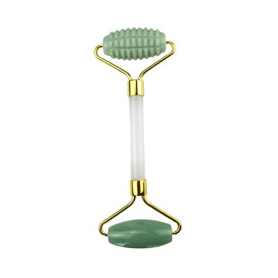 Logotipo personalizado Verde Aventurine Facial Jade Roller Gua Sha Herramientas de mango de cristal Masajista para masaje de cara ojo cuello en 2024