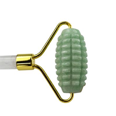 Logotipo personalizado Verde Aventurine Facial Jade Roller Gua Sha Herramientas de mango de cristal Masajista para masaje de cara ojo cuello en 2024
