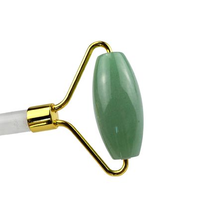 Logotipo personalizado Verde Aventurine Facial Jade Roller Gua Sha Herramientas de mango de cristal Masajista para masaje de cara ojo cuello en 2024