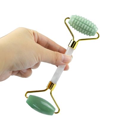 Logotipo personalizado Verde Aventurine Facial Jade Roller Gua Sha Herramientas de mango de cristal Masajista para masaje de cara ojo cuello en 2024