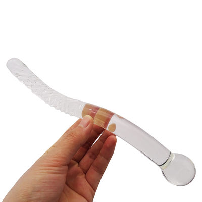 Técnica tallada 250mm Vidrio de cristal Dildo Varita de masaje para mujeres Yoni Varita de varita Estilo Feng Shui Logotipo personalizado