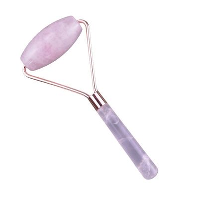 Roller de masaje de cara de cuarzo rosa natural Gua Sha Jade Roller para la cara terapia antienvejecimiento color rosa masajeador facial