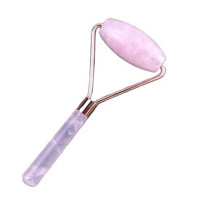 Roller de masaje de cara de cuarzo rosa natural Gua Sha Jade Roller para la cara terapia antienvejecimiento color rosa masajeador facial