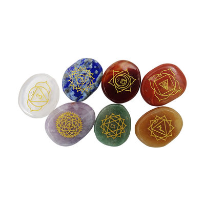Siete piedras del chakra Reiki Cristales de curación Conjunto de símbolos grabados para la transformación espiritual