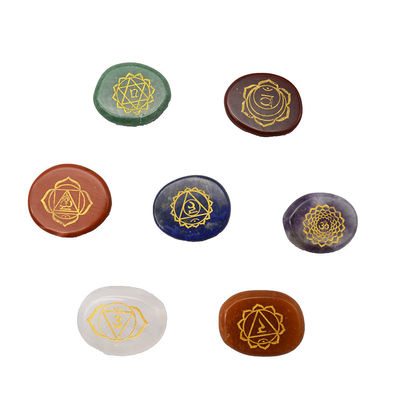Reiki de piedra de bolsillo de palma pulida, grabado y tallado, equilibrio de cristal de curación, 7 chakras de piedras para el amor.