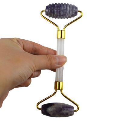 Herramienta de masaje facial antiarrugas Amethyst natural Guasha Roller con piedra de jade libre de ruido