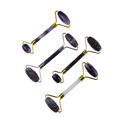 Cara natural con bordes Guasha Masaje Amethyst Roller Facial Gua Sha para la cara Ojo Cuello Cuerpo Logotipo personalizado disponible