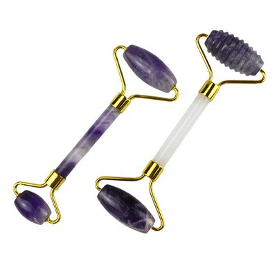 Roller facial de amatista natural y masajeador de gua sha de jade 100% natural para masaje facial