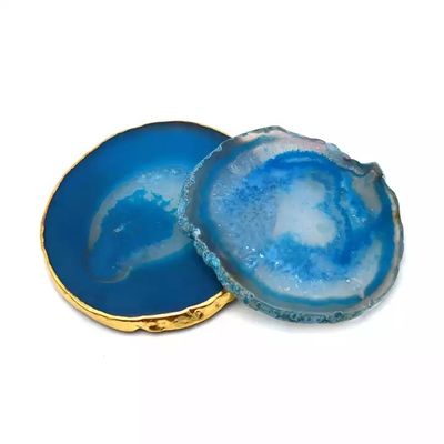 Ágata de cristal natural ovalada pulida rebanadas de oro borde de ágata montaña rusa con tema MASCOT Forma ovalada diseño ovalado