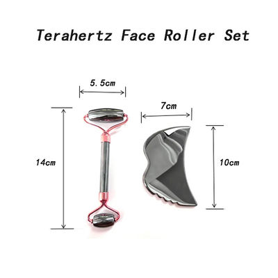 Herramientas para el cuidado de la piel Piedra de energía Masajeador de Guasha para la cara Ojos Cuello Dedo 5,5 * 14 cm Plata Terahertz Facial Roller Gua Sha Set