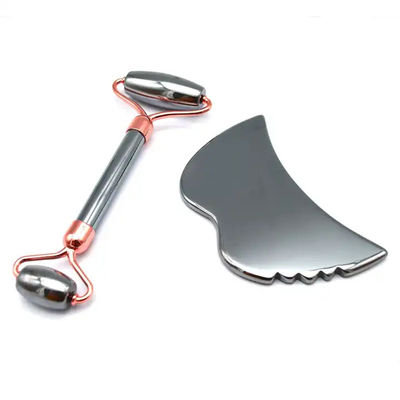Herramientas para el cuidado de la piel Piedra de energía Masajeador de Guasha para la cara Ojos Cuello Dedo 5,5 * 14 cm Plata Terahertz Facial Roller Gua Sha Set