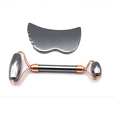 Herramientas para el cuidado de la piel Piedra de energía Masajeador de Guasha para la cara Ojos Cuello Dedo 5,5 * 14 cm Plata Terahertz Facial Roller Gua Sha Set