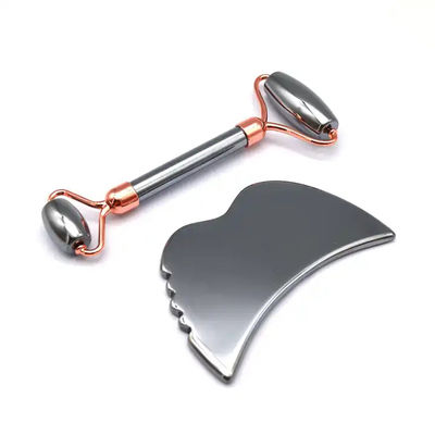 Herramientas para el cuidado de la piel Piedra de energía Masajeador de Guasha para la cara Ojos Cuello Dedo 5,5 * 14 cm Plata Terahertz Facial Roller Gua Sha Set