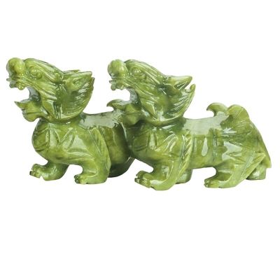 Características regionales Pareja de Jade Natural Pixiu Oficina del hogar Feng Shui Jade Artesanía de talla de Jade Ornamentos de Jade Feng Shui Pixiu