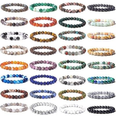 Brazalete de cuentas de jade natural para mujeres Ametista Cristal de cuarzo Acuamarina Esmeralda Joyería Ágata Brazalete elástico para hombres