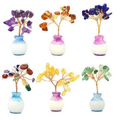 Coloridas fichas de piedras preciosas latón cableado árbol de la suerte con piedras de curación Chakra mejorar sus decoraciones y adornos de casa