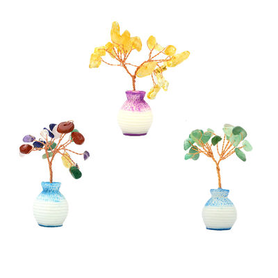 Coloridas fichas de piedras preciosas latón cableado árbol de la suerte con piedras de curación Chakra mejorar sus decoraciones y adornos de casa