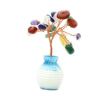 Coloridas fichas de piedras preciosas latón cableado árbol de la suerte con piedras de curación Chakra mejorar sus decoraciones y adornos de casa
