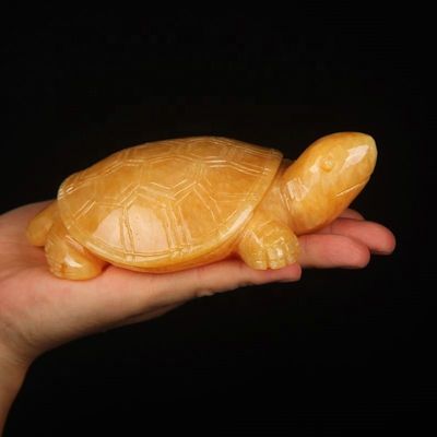 Estilo Feng Shui Polished Yellow Jade Tortuga de piedra preciosa Escritorio de tallado Totem