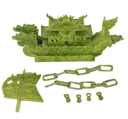 Artesanía de 28 cm decoración china de buena suerte de piedra de jade embarcaciones de dragón artesanales para adornos / regalos