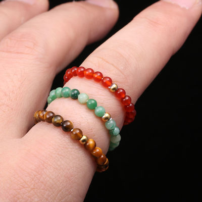 Otras Energía Natural Piedra de Cristal 3mm Mini Perlas Anillos para Mujer Chakra Curación hecha a mano Joyería Bohemia Anillo de Boda Regalo