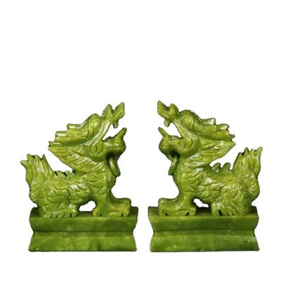 Piedra verde Feng Shui grabado Figura de animal tallado Año chino Jade Pixiu Estatua para Feng Shui Pareja de decoración