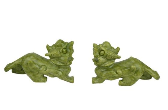 Artesanías verdes Feng Shui Decoraciones para el hogar Jade natural pulido Pixiu Ornamentaciones Pareja de 2 con y método de impresión Otros