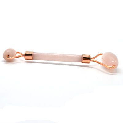 Logotipo personalizado Disponibled Roller de jade de oro rosa para el cuidado de la piel del rostro 100% natural doble cabeza de rosa de cuarzo Roller facial para adelgazar el rostro