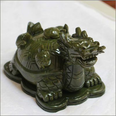 Característica regional Estatua de tortuga dragón de piedra verde de jade con aceptación OEM ODM