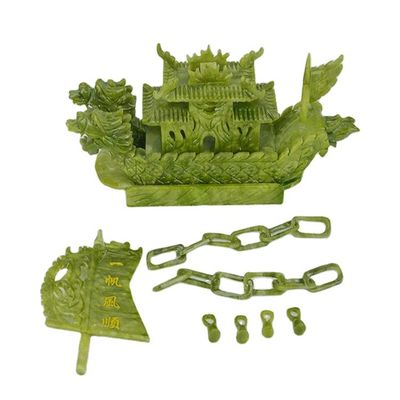 Artesanía de 28 cm decoración china de buena suerte de piedra de jade embarcaciones de dragón artesanales para adornos / regalos