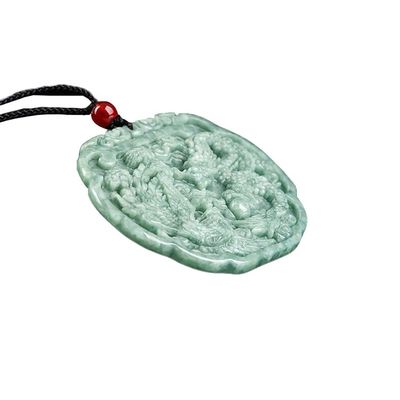 Tema de amor colgante de jadeita natural colgante en estilo Feng Shui con dragón auspicioso y fénix