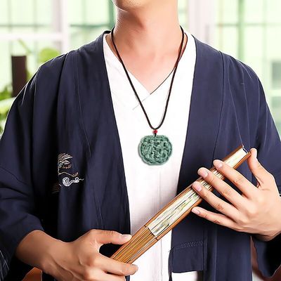Tema de amor colgante de jadeita natural colgante en estilo Feng Shui con dragón auspicioso y fénix