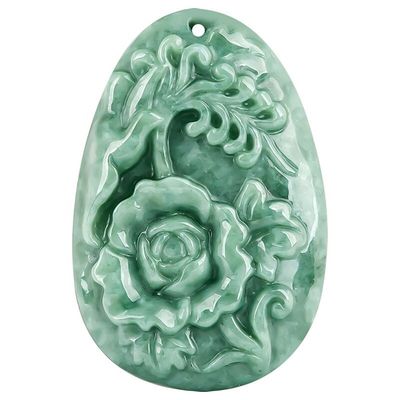 Jadeite Peonía Flor Magpie colgante Jade suéter cadena impresionante arte coleccionable para hombres y mujeres