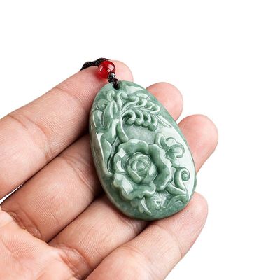 Jadeite Peonía Flor Magpie colgante Jade suéter cadena impresionante arte coleccionable para hombres y mujeres