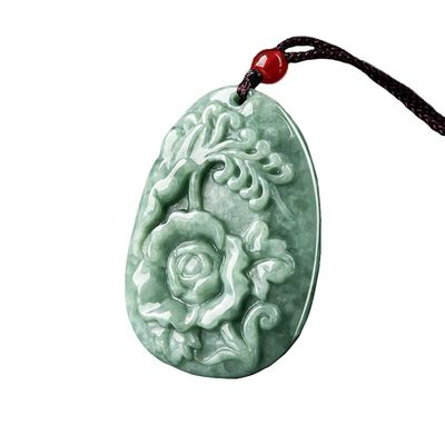 Jadeite Peonía Flor Magpie colgante Jade suéter cadena impresionante arte coleccionable para hombres y mujeres