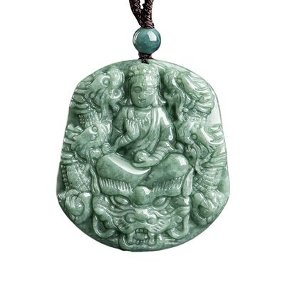 Jade natural tallado Nueve dragones collar de colgante Guan Yin Una adición única a su colección de joyas